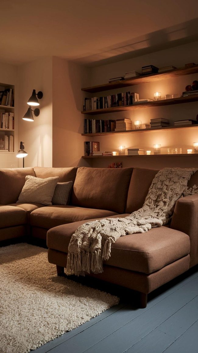 Brown Sectional With Layered Textures
