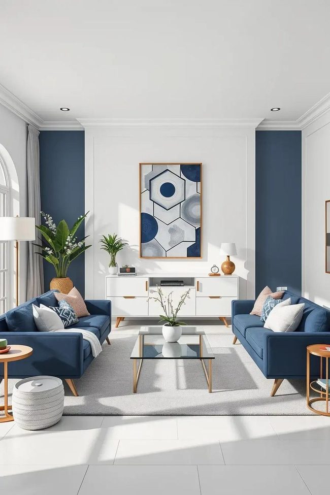 Navy Sectional Geometric Minimalism