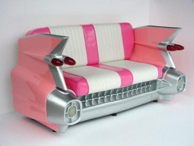 Pink And Silver Classic Car Sofa