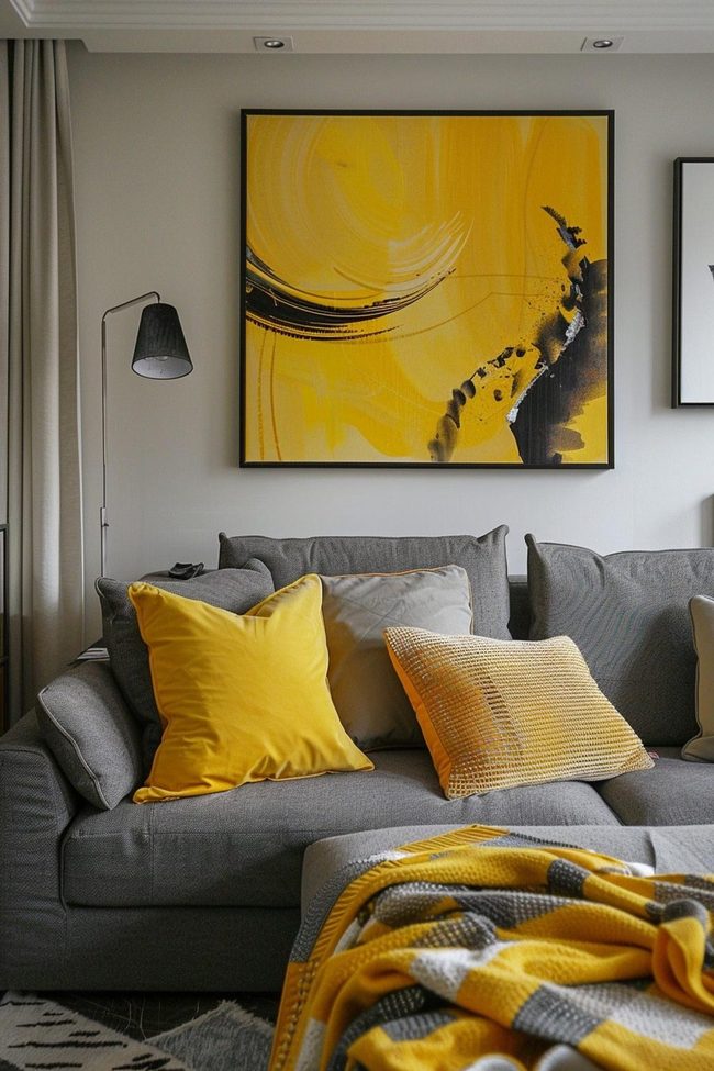 Gray Couch Yellow Accent Pops