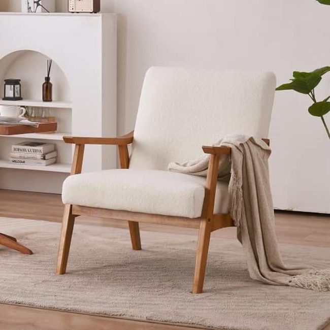 Cream Armchair With Wood Frame