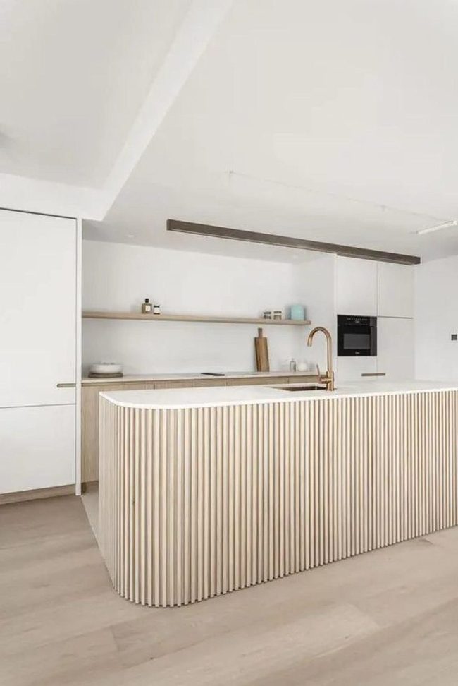 Slatted Island Light Wood Kitchen