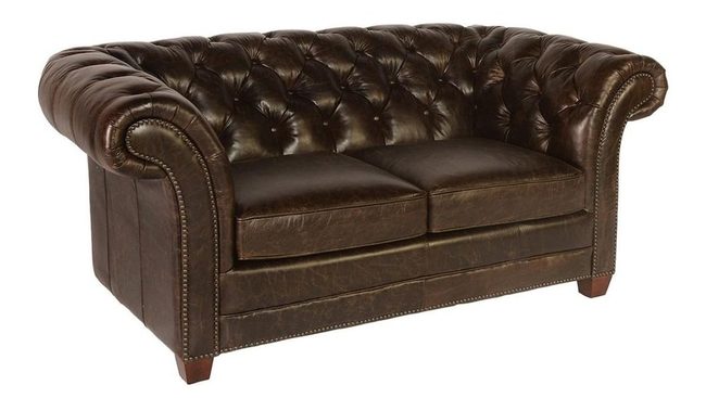 Distressed Leather Chesterfield Rolled Arms