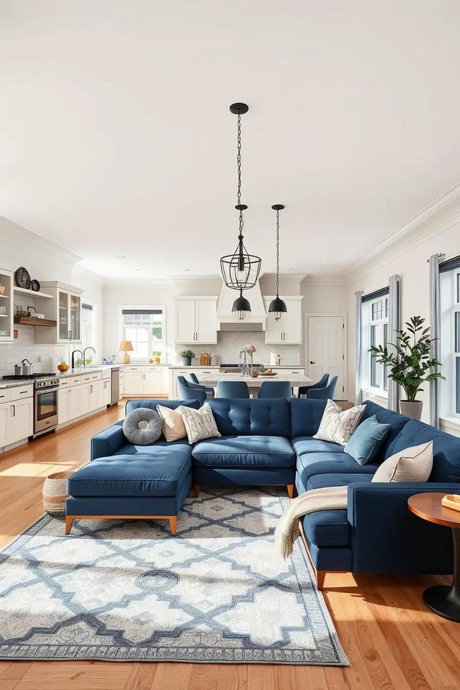 Navy and White Open Living Flow