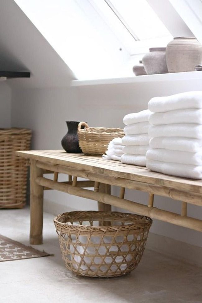 White Towels On Wooden Benches