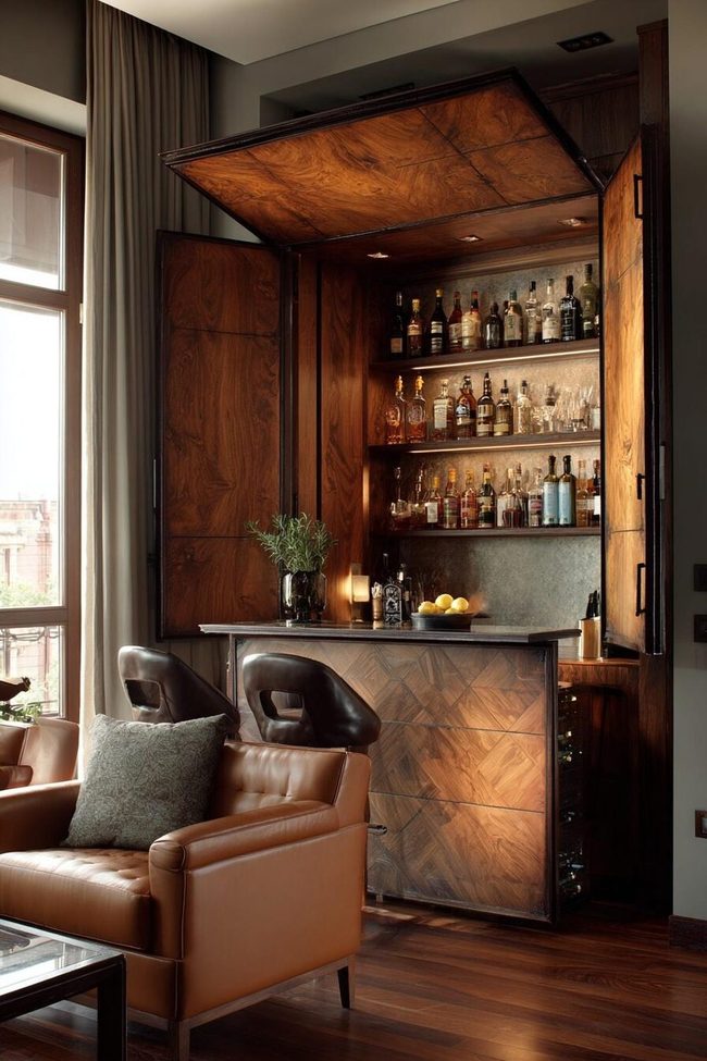 Dual-Function Tv Wall Converts To Bar
