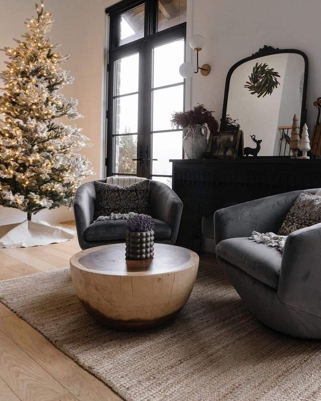 Wood Drum Table Gray Seating