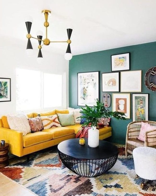 Sunlit Yellow And Green Living Space