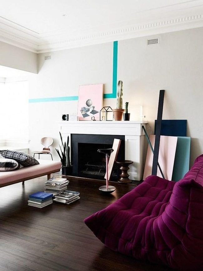 Teal Stripe Meets Warm Wood