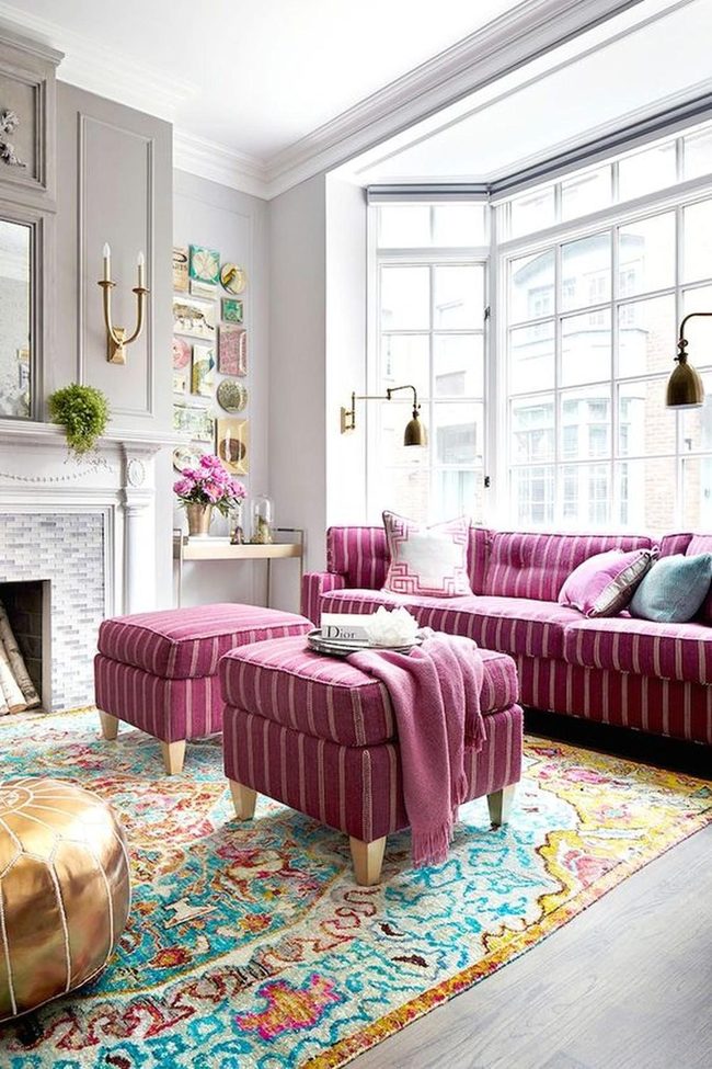Pink Striped Sofas Brighten Modern Living
