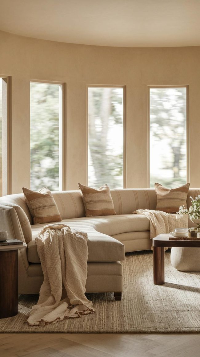 Cream And Gray Curved Living