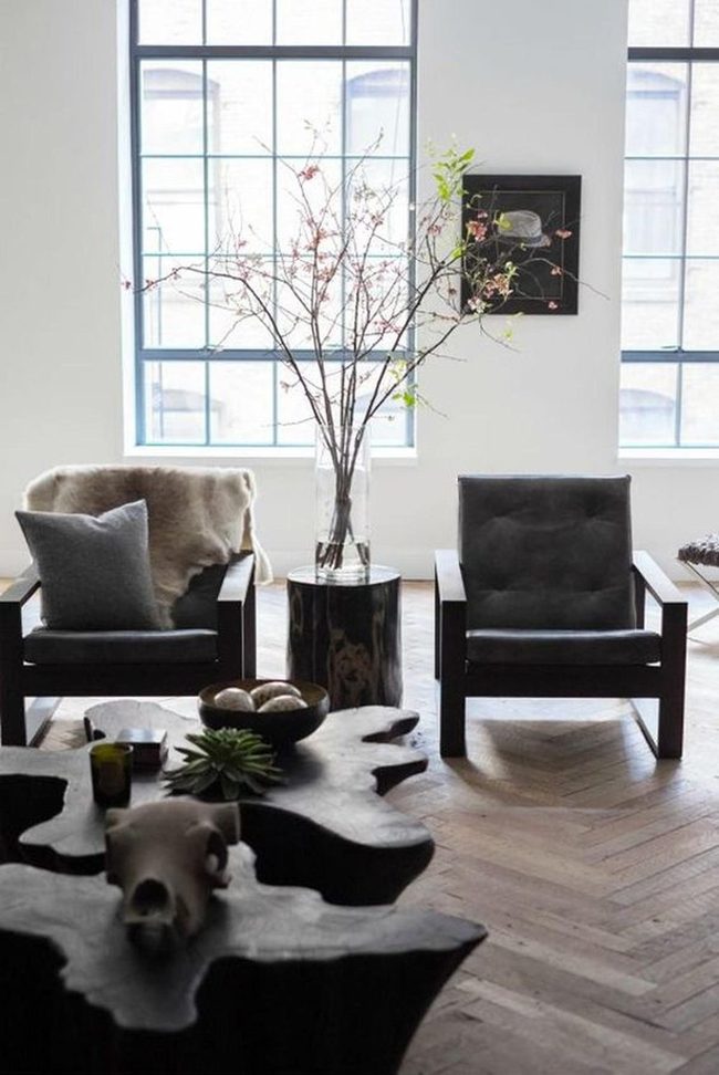 Dark Armchairs, Natural Light, Wooden Character