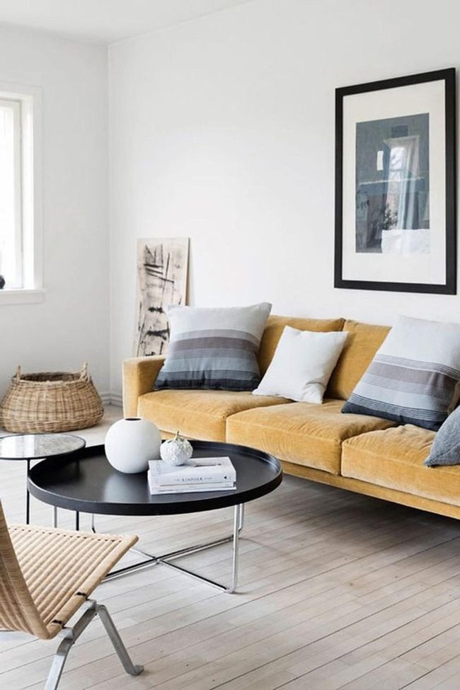 Mustard Yellow Sofa Anchors Bright Space