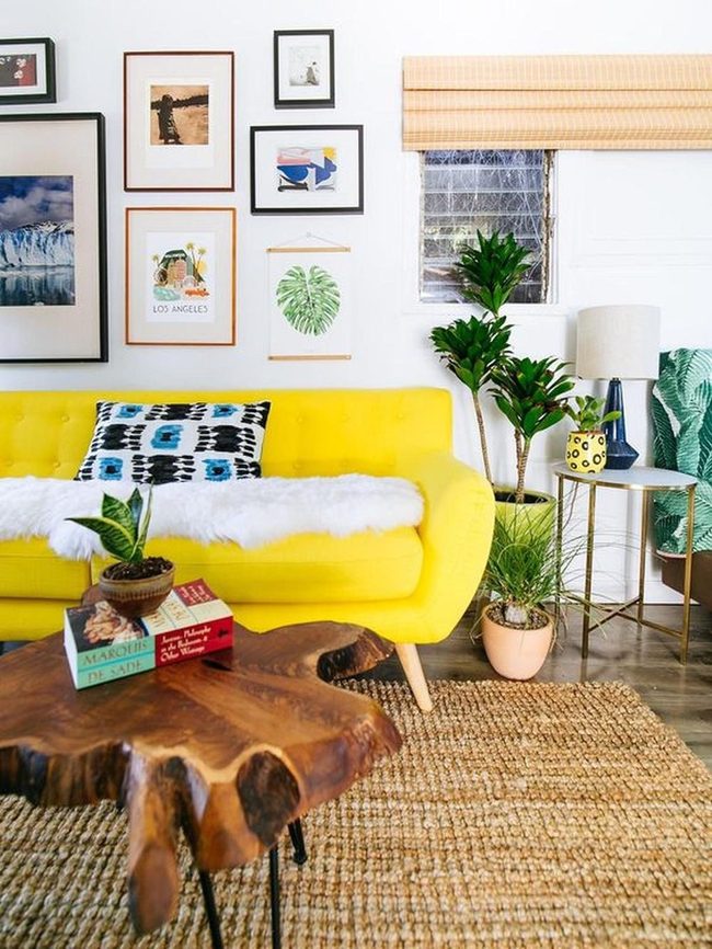 Yellow Furniture Anchors Bright Living Room