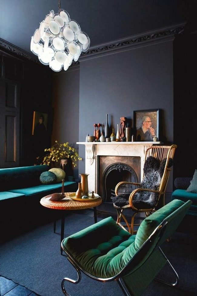 Green Furniture, Gray Walls, Warmth