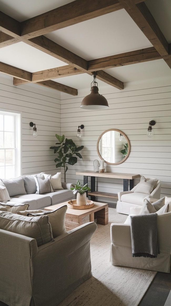 White Shiplap Living Room Modern Farmhouse