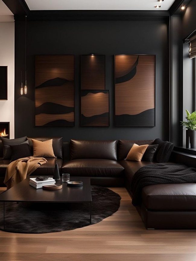 Black Walls Meet Warm Wood Elegance