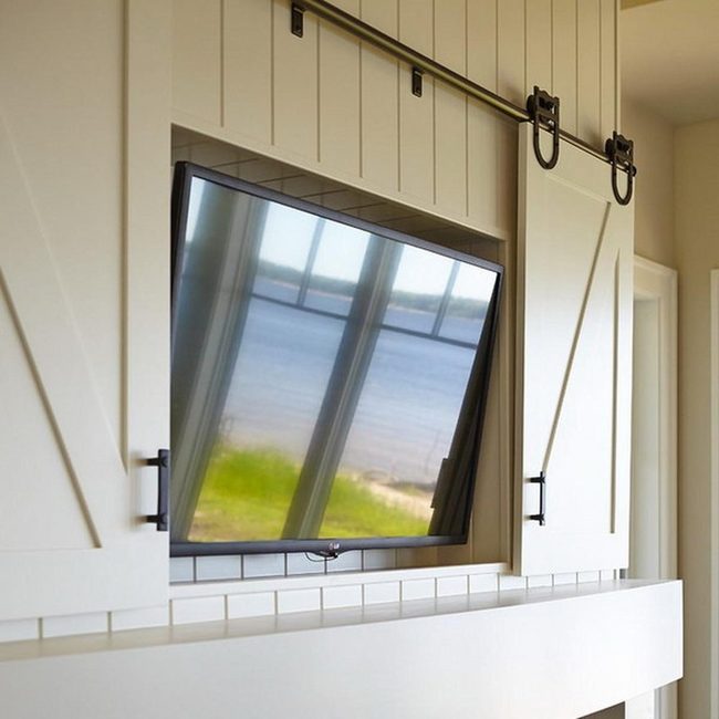 White Shutters Frame Modern Tv