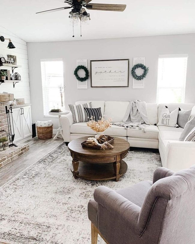 Stained Wood Coffee Table Anchors Gray Neutral