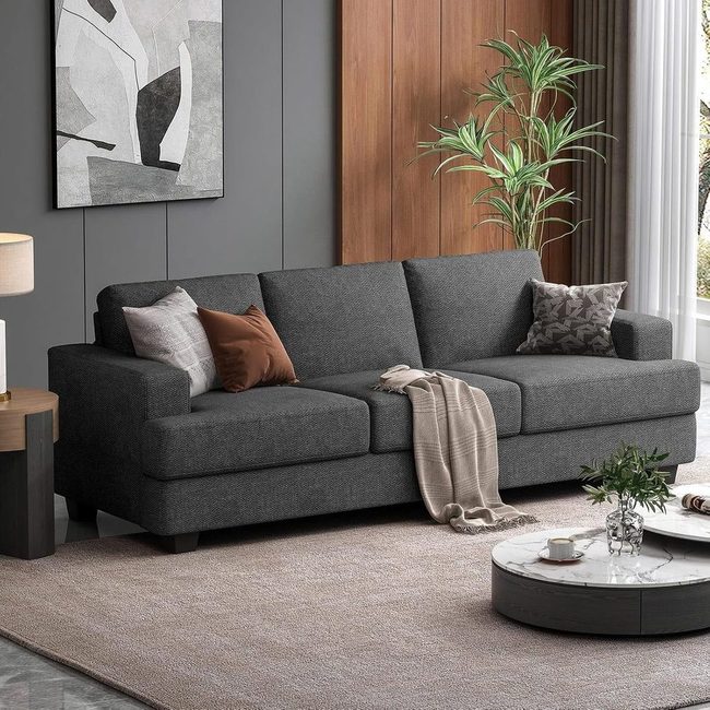 Dark Grey Plush Sofa Gathering Spot