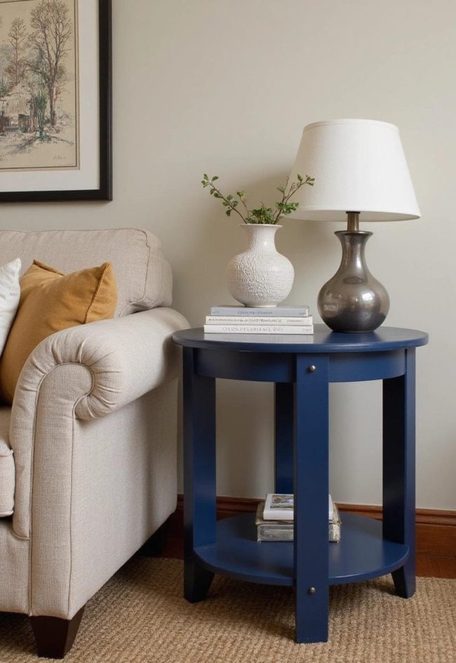 Navy Blue Tables With Metallic Accents