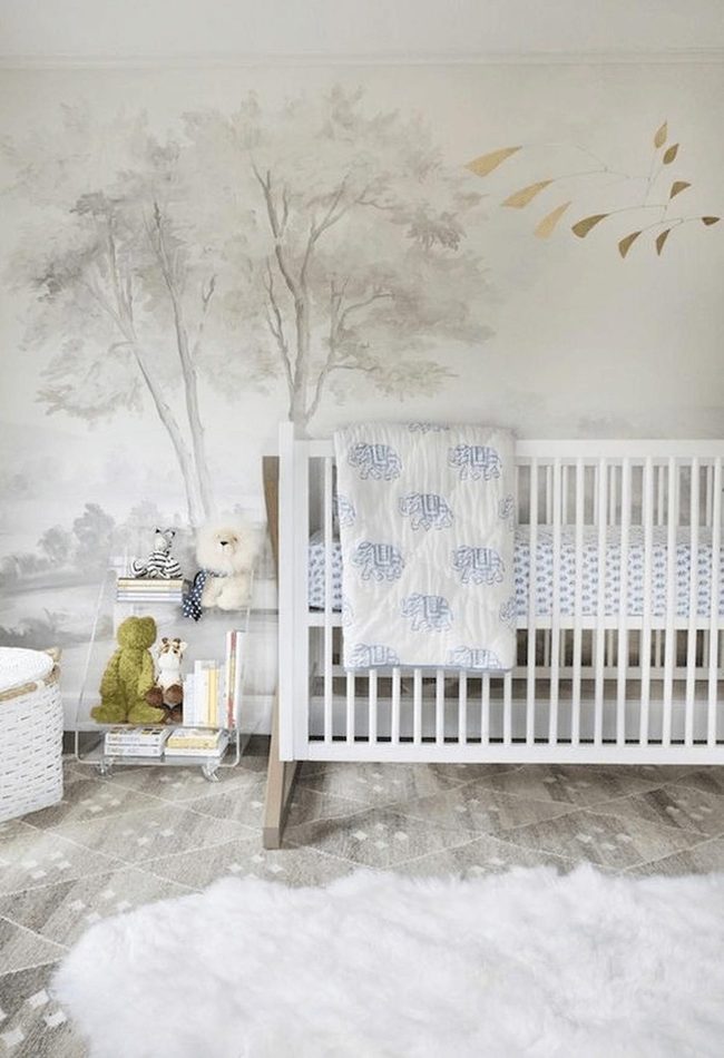 Blue Elephant Nursery With Gold Accents