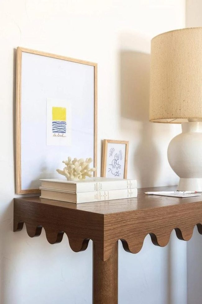 Wavy Wood Table With Coral Accents