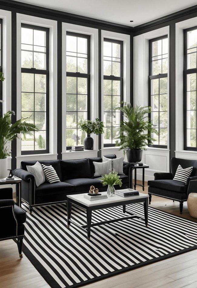 Black White Striped Living Room