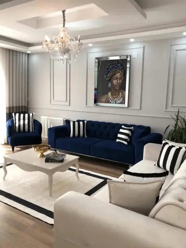 Deep Blue Furniture Against White Walls