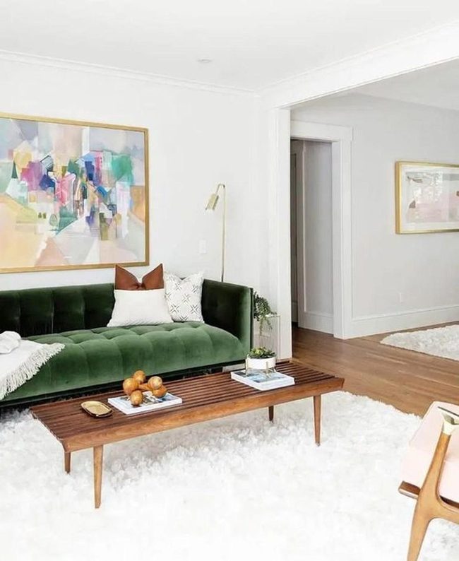 Green Velvet Couch Centerpiece