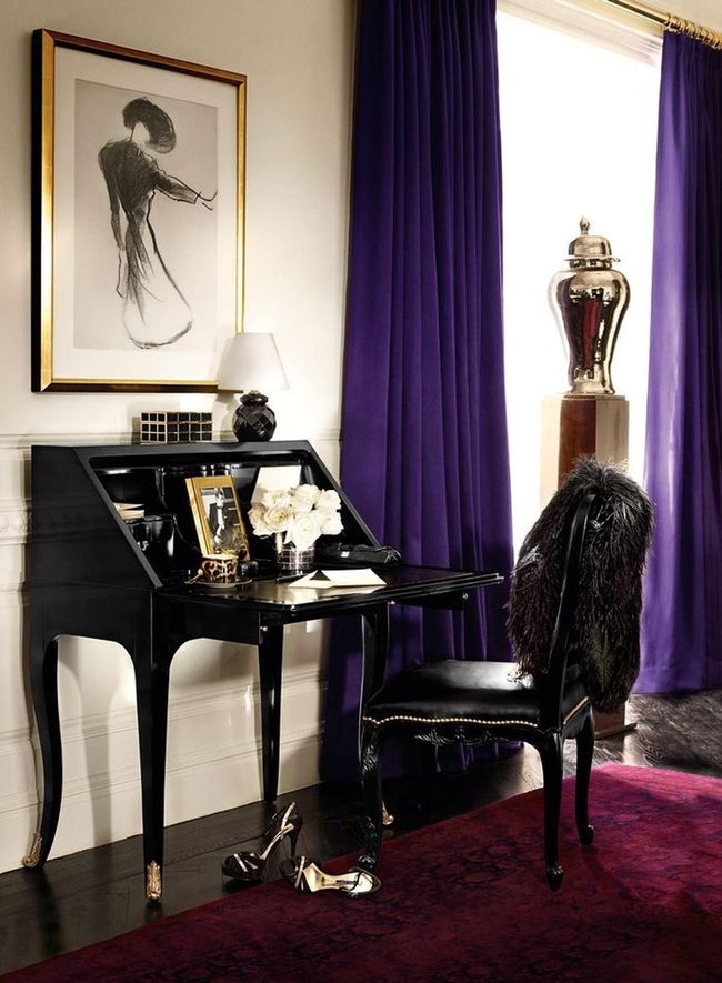 Purple Curtains Define Workspace Elegance