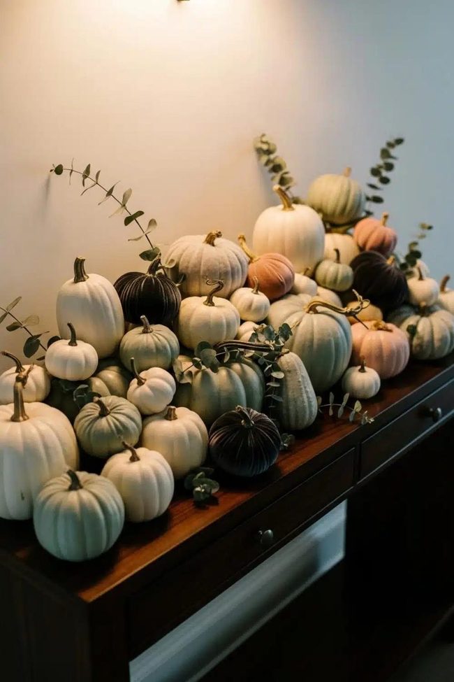 Pumpkins In Contrasting Shapes And Sizes