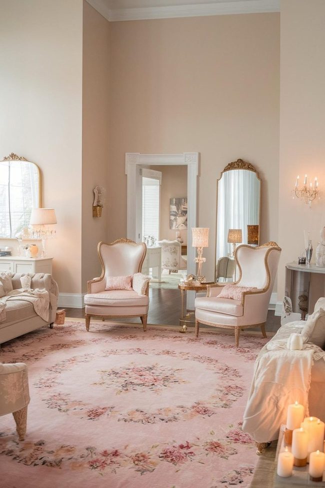 Pale Pink Velvet with Gold Mirrors