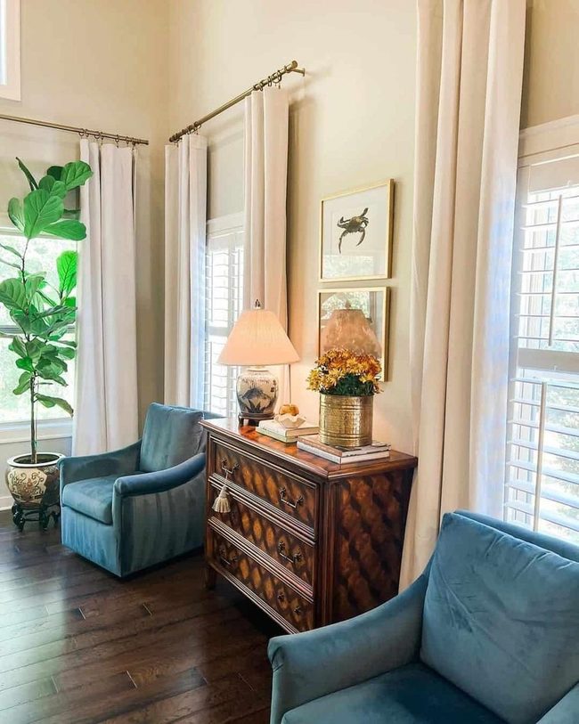 Deep Brown Hutch With Electric Blue Chairs
