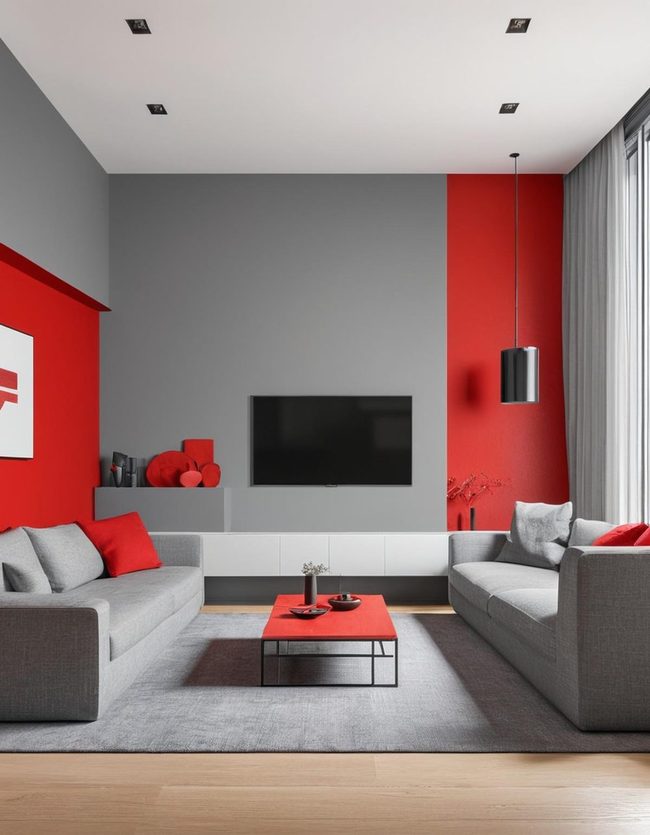 Grey and Red Accent Wall Statement