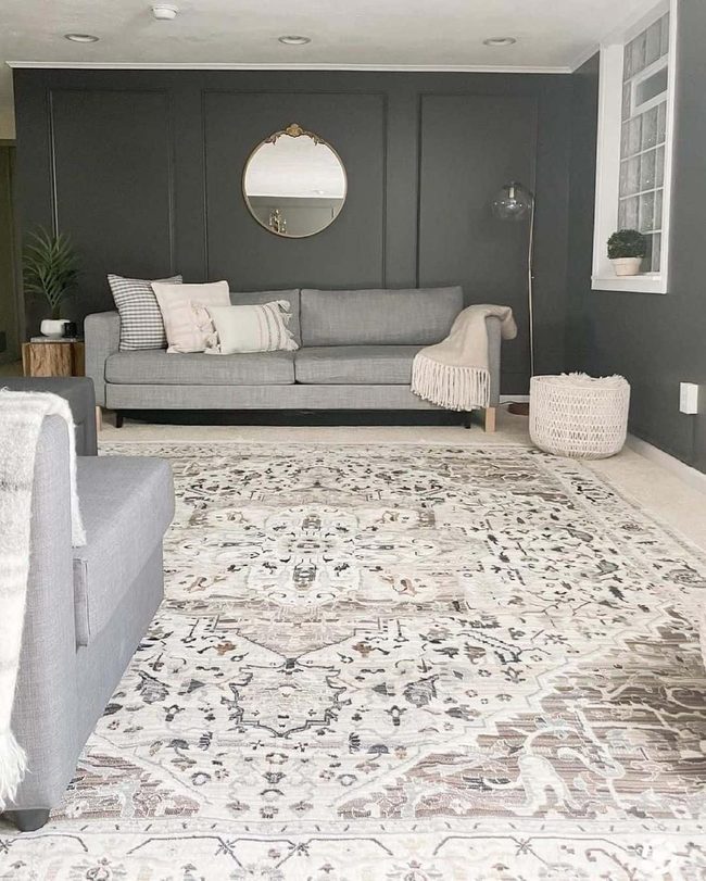 Gray Basement With Gold Metallic Accents