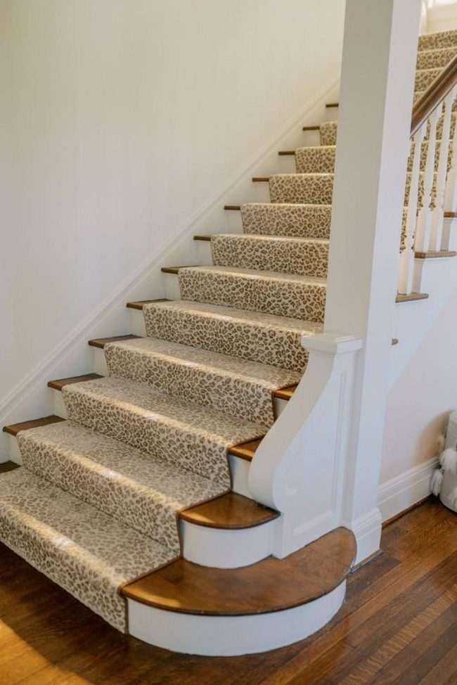 Leopard Carpet Brown Wood Stairs