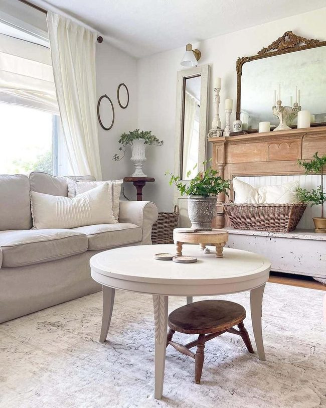Antique Mirror Above Distressed Fireplace
