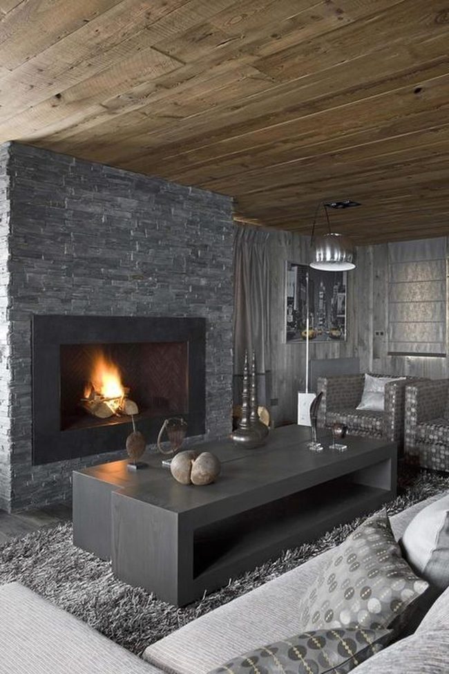 Stone Fireplace Meets Warm Wood