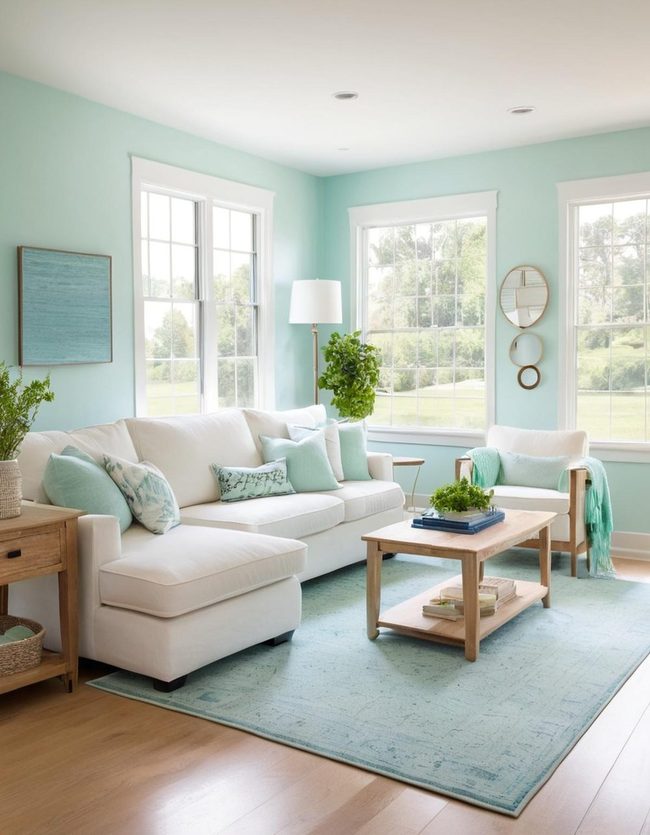 Soft Blue and Mint Green Sitting Area