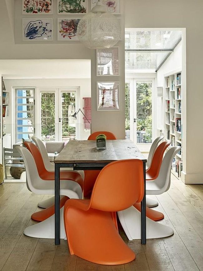 Orange Chairs Light Wood Dining
