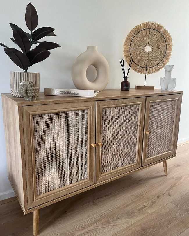 Natural Rattan And Wood Cabinet