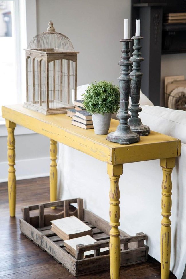 Sunny Yellow Striped Wood Table