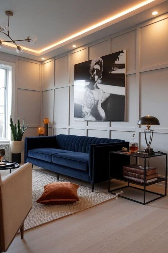 Deep Blue Velvet Sofa Statement