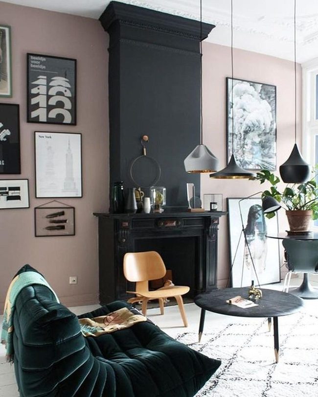 Black Fireplace Anchors Pink Elegance