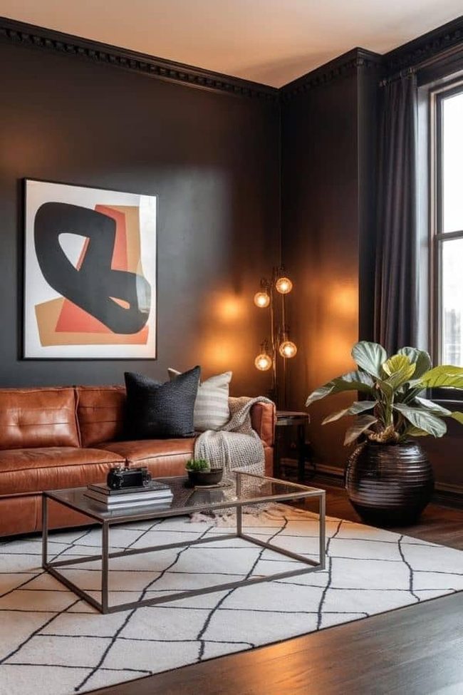 Dark Leather Sofa Contemporary Lounge