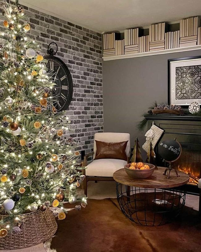 Gray Brick Fireplace Reading Nook