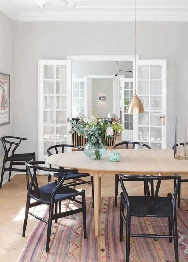 Glass Doors, Gray Walls, Striped Rugs