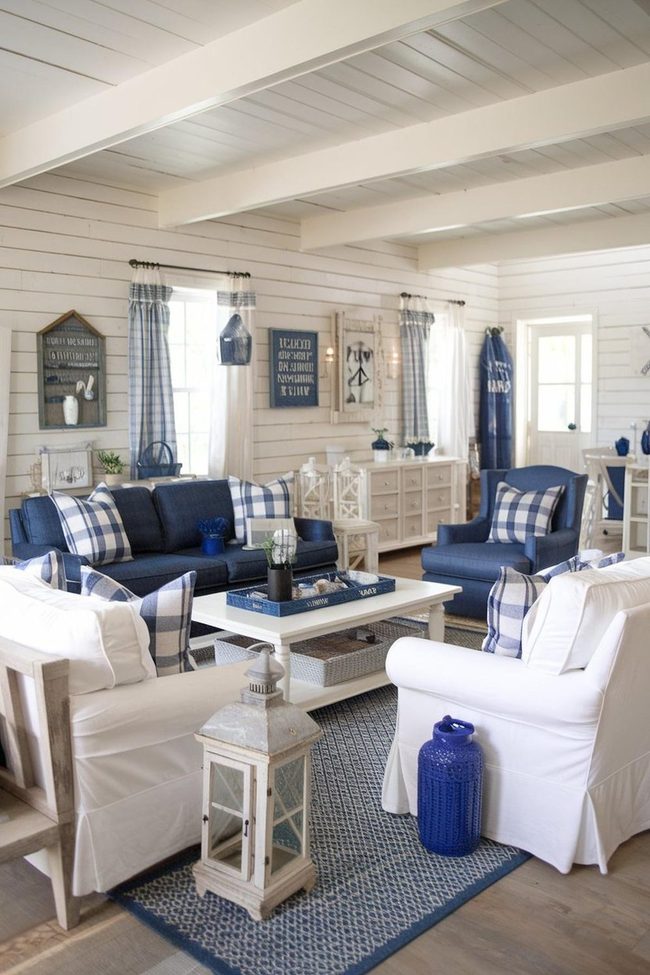 Blue Plaid Cottage Sitting Area