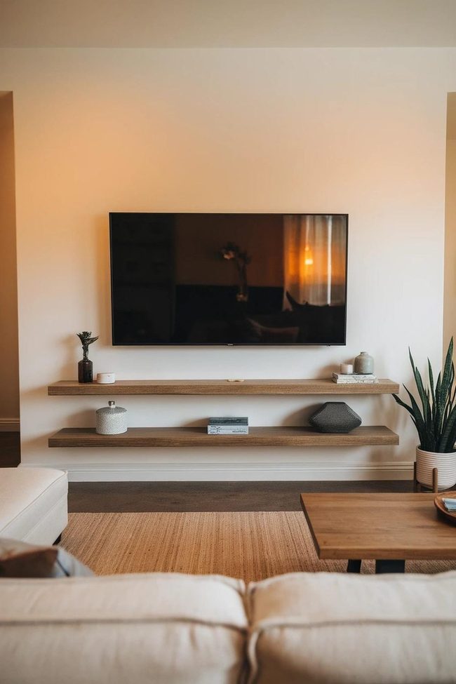 Shelves Float Beneath Television
